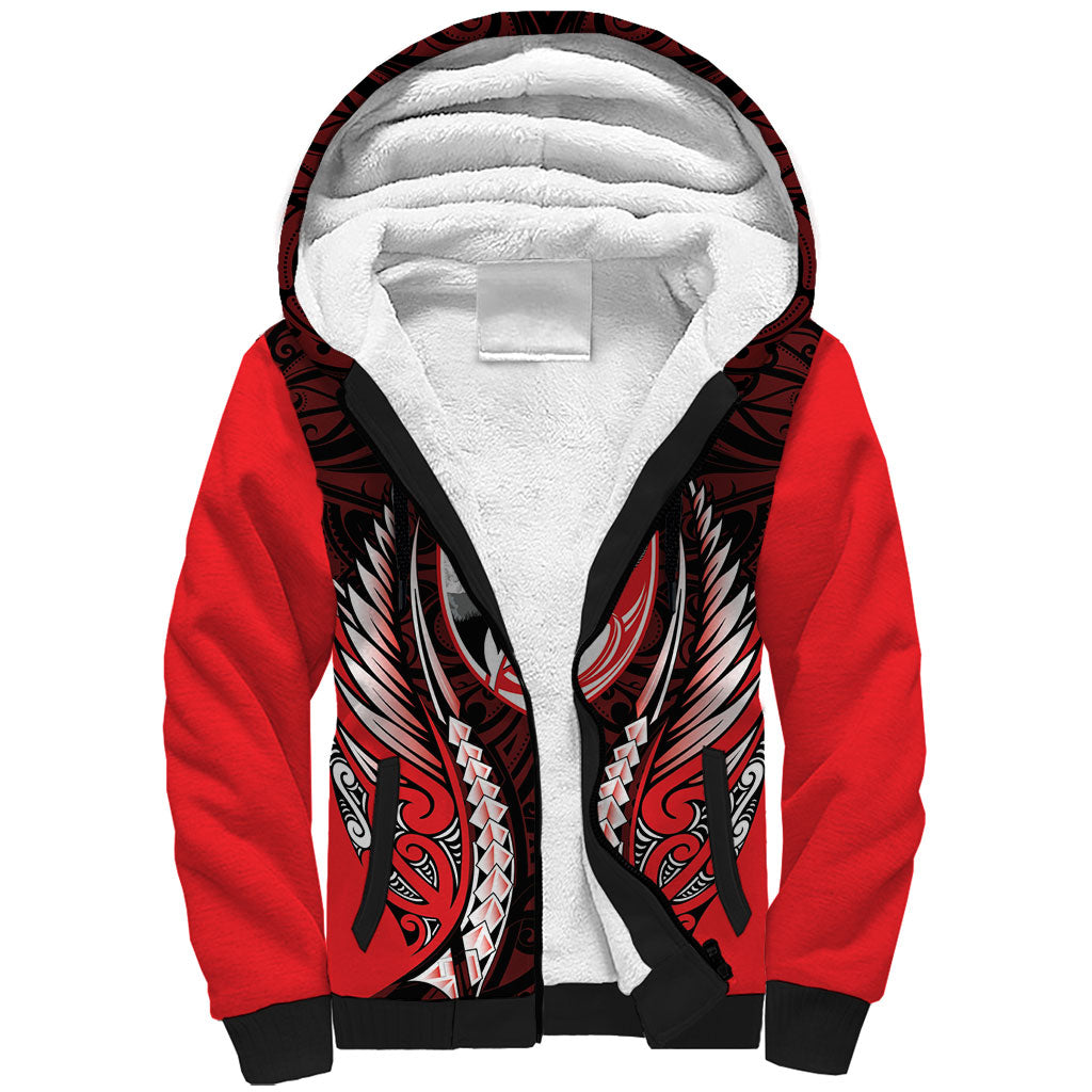 Canterbury 2026 Rugby Custom Sherpa Hoodie NZ Maori Silver Fern LT14 Unisex Red - Polynesian Pride