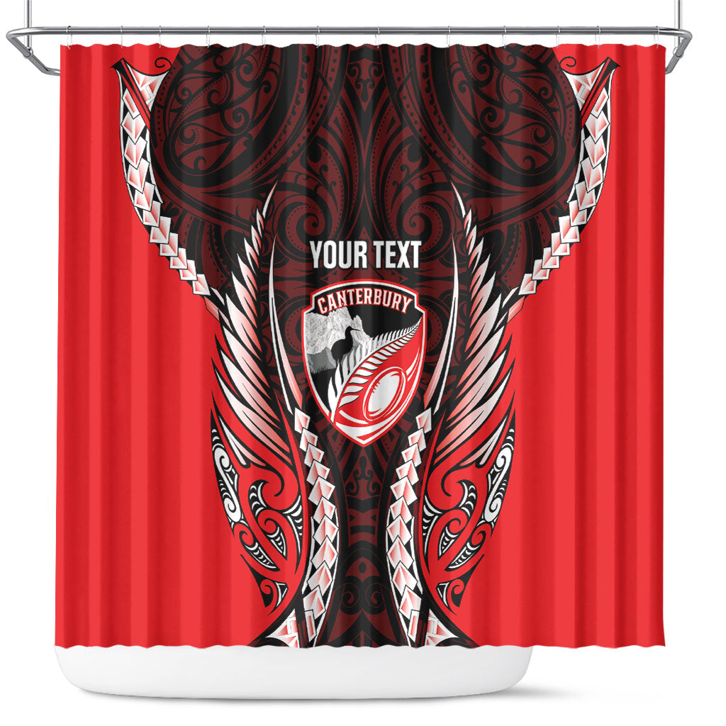 Canterbury 2026 Rugby Custom Shower Curtain NZ Maori Silver Fern LT14 Red - Polynesian Pride