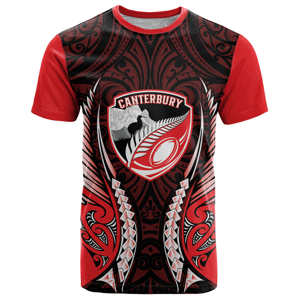 Canterbury 2026 Rugby Custom T Shirt NZ Maori Silver Fern LT14 Red - Polynesian Pride