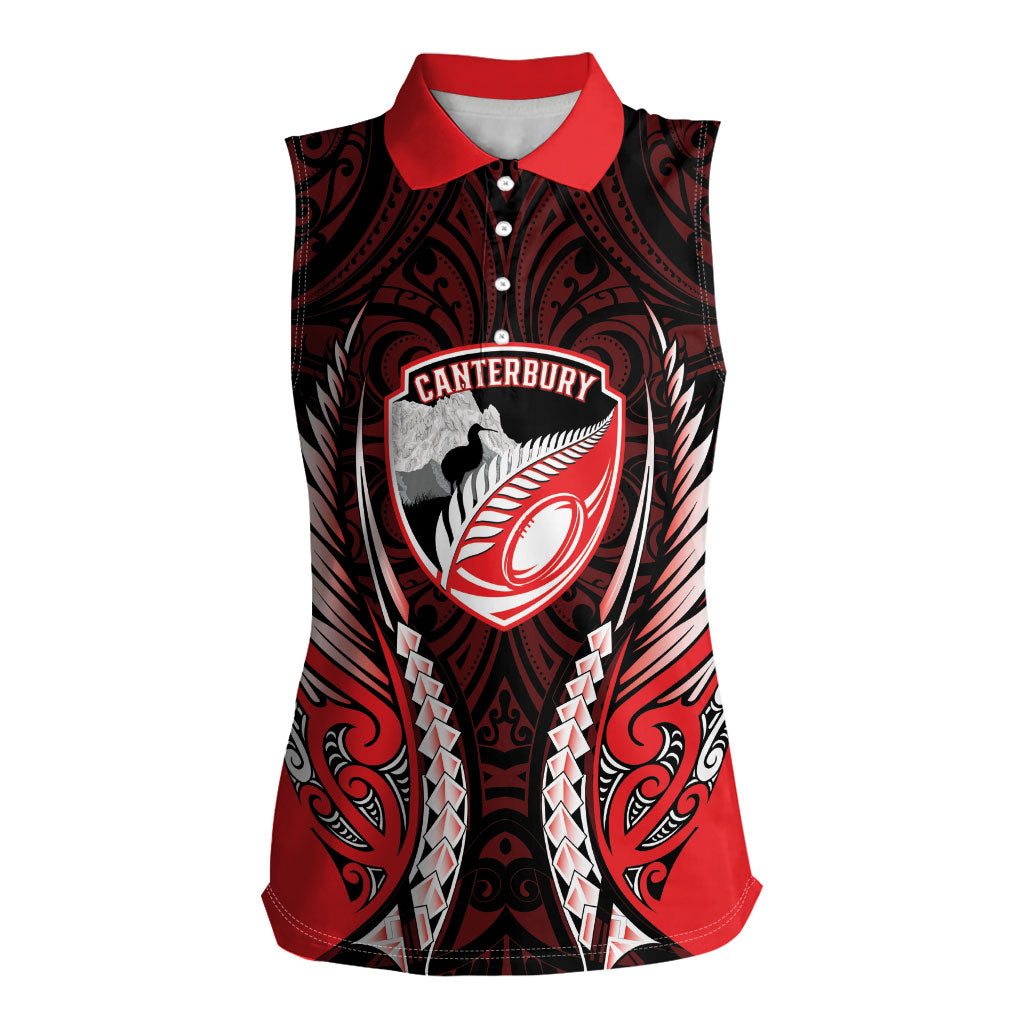 Canterbury 2026 Rugby Custom Women Sleeveless Polo Shirt NZ Maori Silver Fern LT14 Female Red - Polynesian Pride