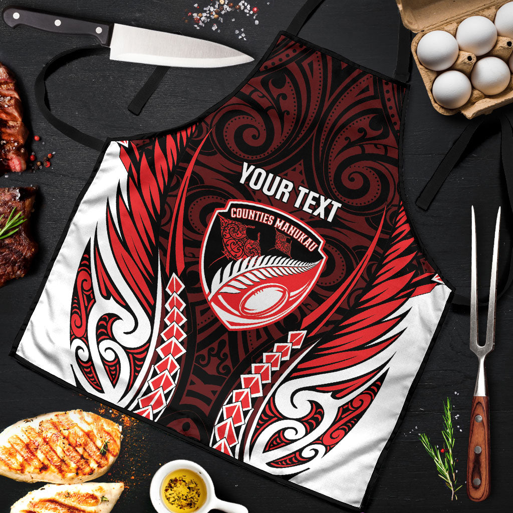 Counties Manukau 2026 Rugby Custom Apron NZ Maori Silver Fern LT14 Red - Polynesian Pride