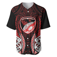 Counties Manukau 2026 Rugby Custom Baseball Jersey NZ Maori Silver Fern LT14 Red - Polynesian Pride