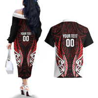 Counties Manukau 2026 Rugby Custom Couples Matching Off The Shoulder Long Sleeve Dress and Hawaiian Shirt NZ Maori Silver Fern