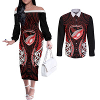 Counties Manukau 2026 Rugby Custom Couples Matching Off The Shoulder Long Sleeve Dress and Long Sleeve Button Shirt NZ Maori Silver Fern