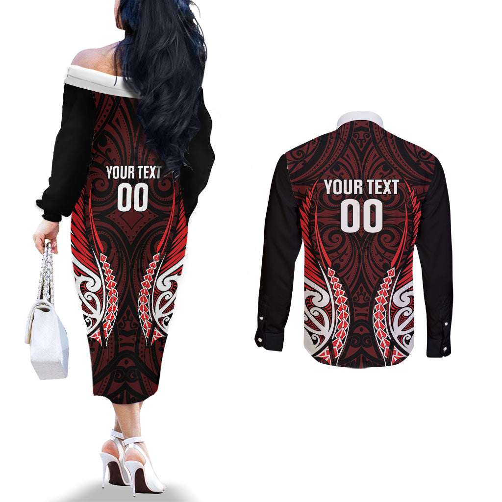 Counties Manukau 2026 Rugby Custom Couples Matching Off The Shoulder Long Sleeve Dress and Long Sleeve Button Shirt NZ Maori Silver Fern