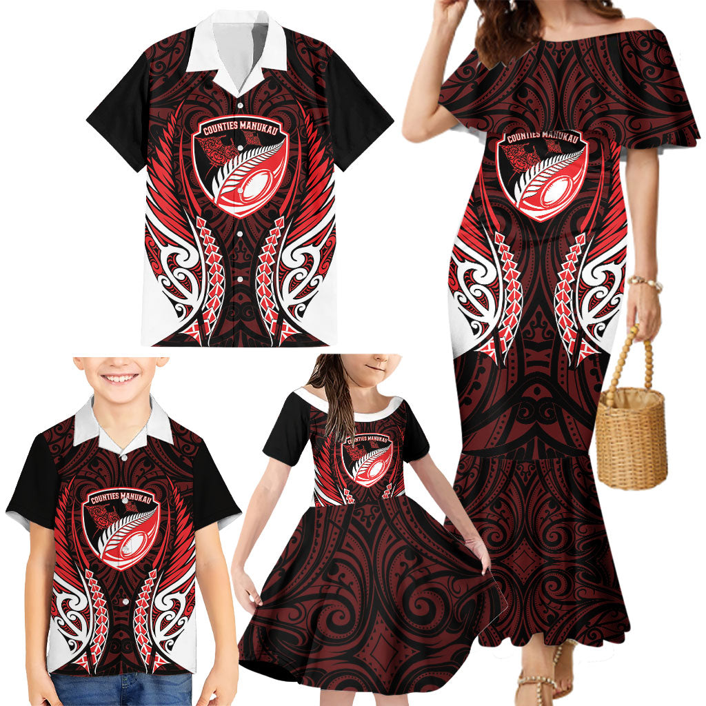 Counties Manukau 2026 Rugby Custom Family Matching Mermaid Dress and Hawaiian Shirt NZ Maori Silver Fern