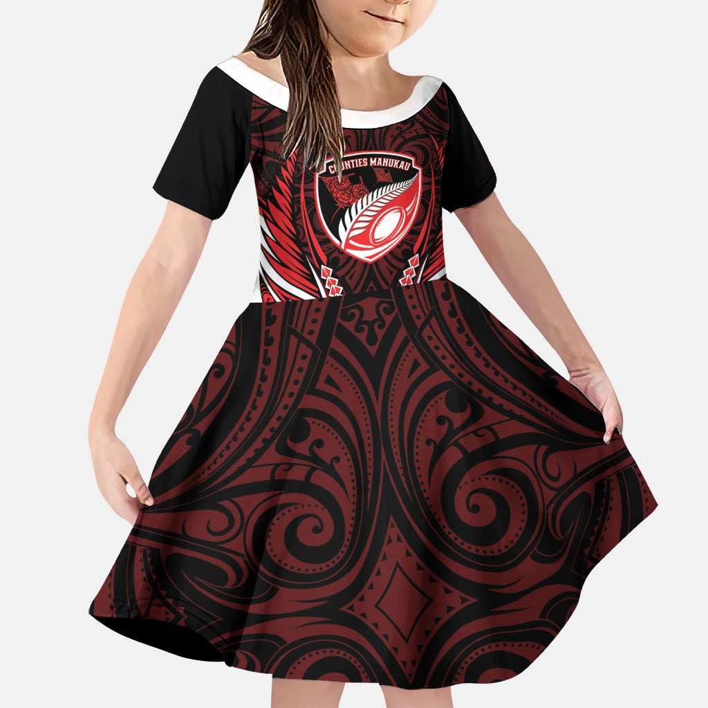 Counties Manukau 2026 Rugby Custom Family Matching Off The Shoulder Long Sleeve Dress and Hawaiian Shirt NZ Maori Silver Fern