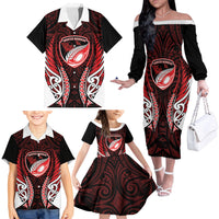 Counties Manukau 2026 Rugby Custom Family Matching Off The Shoulder Long Sleeve Dress and Hawaiian Shirt NZ Maori Silver Fern
