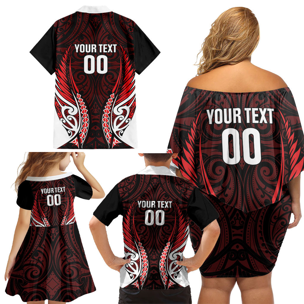 Counties Manukau 2026 Rugby Custom Family Matching Off Shoulder Short Dress and Hawaiian Shirt NZ Maori Silver Fern