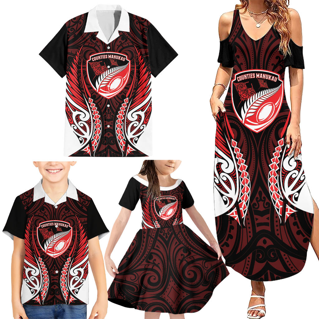 Counties Manukau 2026 Rugby Custom Family Matching Summer Maxi Dress and Hawaiian Shirt NZ Maori Silver Fern