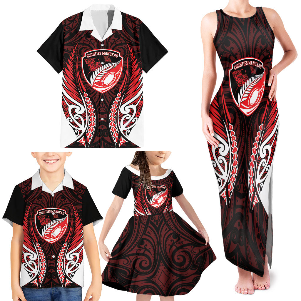 Counties Manukau 2026 Rugby Custom Family Matching Tank Maxi Dress and Hawaiian Shirt NZ Maori Silver Fern LT14 - Polynesian Pride