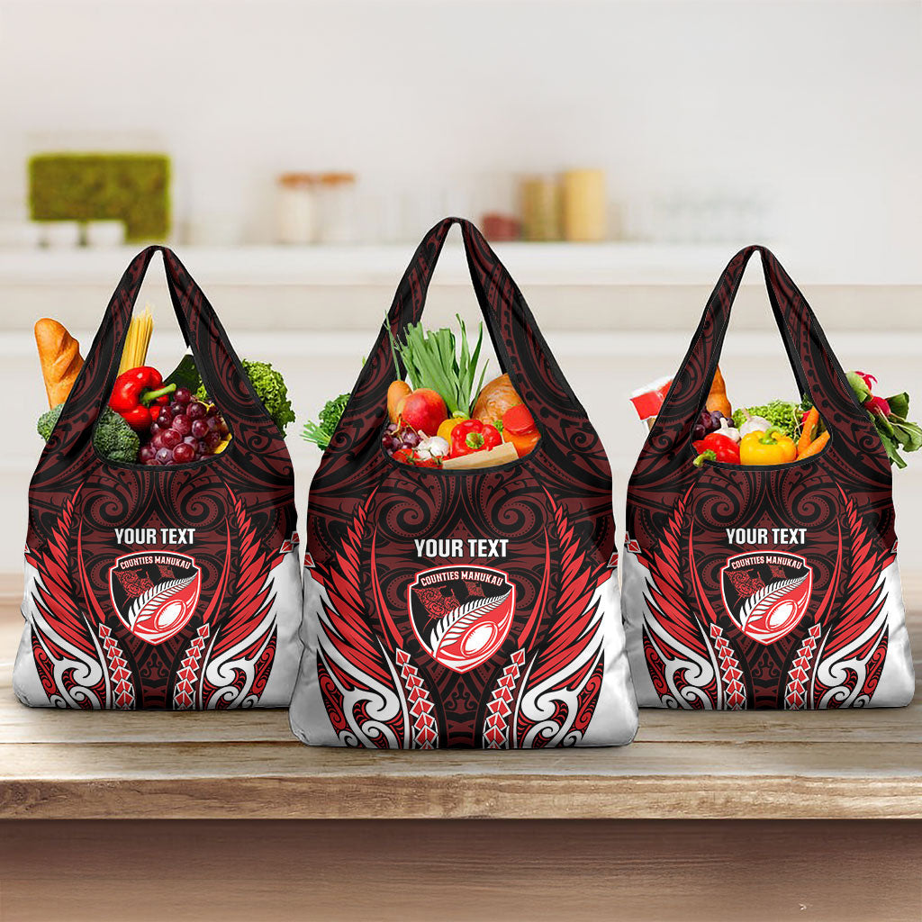 Counties Manukau 2026 Rugby Custom Grocery Bag NZ Maori Silver Fern LT14 3-pack One Size Red - Polynesian Pride