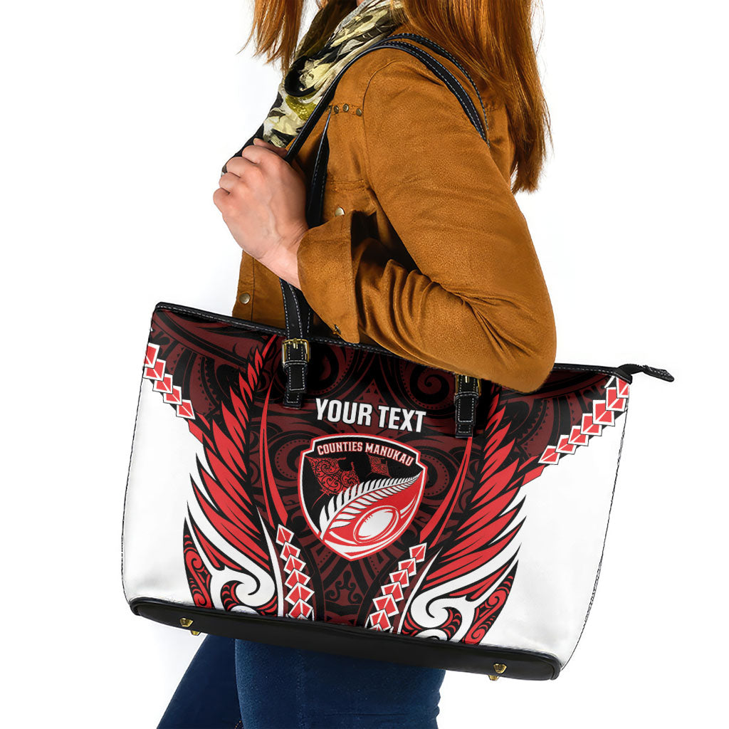 Counties Manukau 2026 Rugby Custom Leather Tote Bag NZ Maori Silver Fern LT14 Red - Polynesian Pride