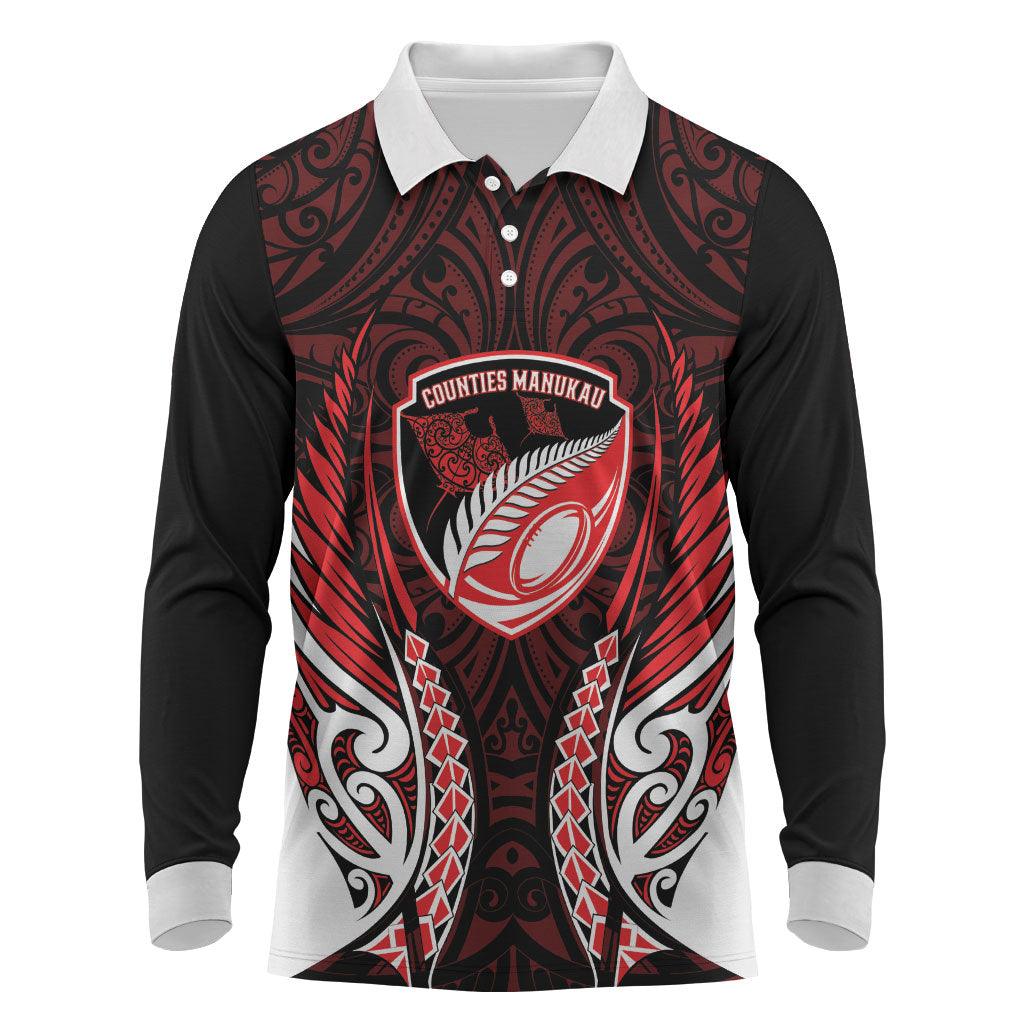 Counties Manukau 2026 Rugby Custom Long Sleeve Polo Shirt NZ Maori Silver Fern