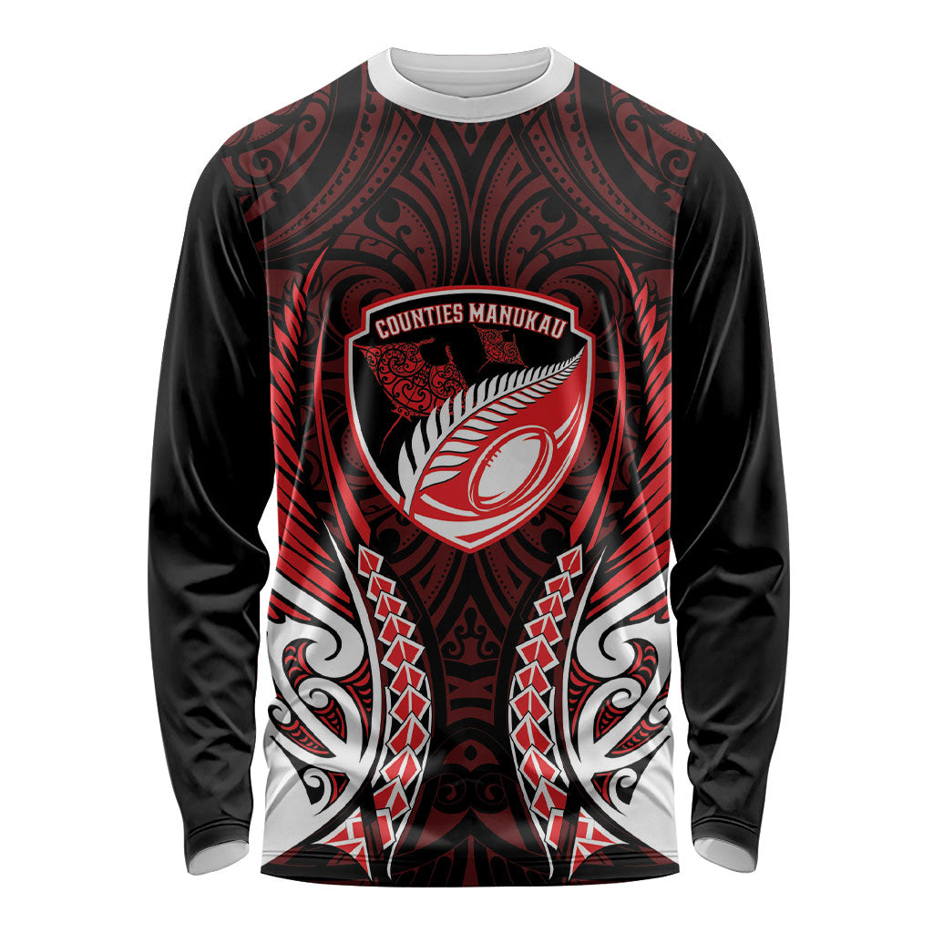 Counties Manukau 2026 Rugby Custom Long Sleeve Shirt NZ Maori Silver Fern LT14 Unisex Red - Polynesian Pride