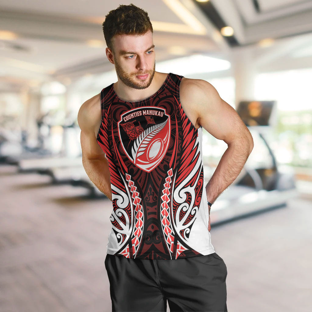 Counties Manukau 2026 Rugby Custom Men Tank Top NZ Maori Silver Fern LT14 Red - Polynesian Pride