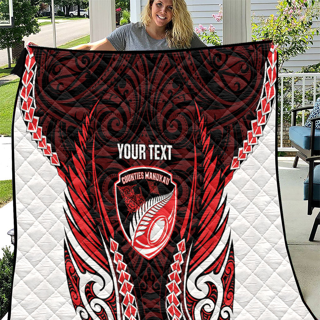 Counties Manukau 2026 Rugby Custom Quilt NZ Maori Silver Fern LT14 Red - Polynesian Pride