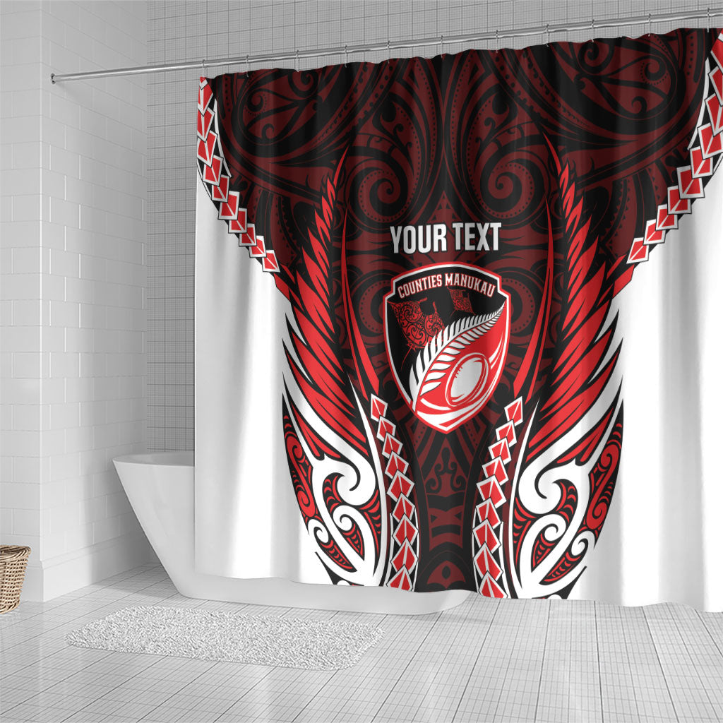 Counties Manukau 2026 Rugby Custom Shower Curtain NZ Maori Silver Fern