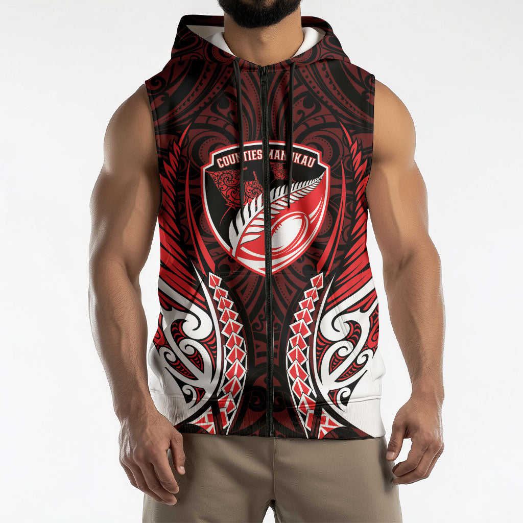 Counties Manukau 2026 Rugby Custom Sleeveless Zip Hoodie NZ Maori Silver Fern