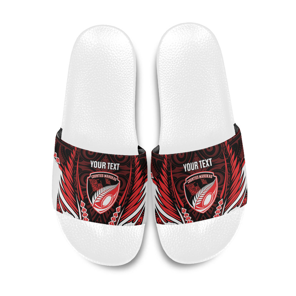Counties Manukau 2026 Rugby Custom Slide Sandals NZ Maori Silver Fern