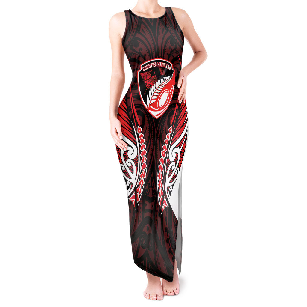 Counties Manukau 2026 Rugby Custom Tank Maxi Dress NZ Maori Silver Fern LT14 Women Red - Polynesian Pride