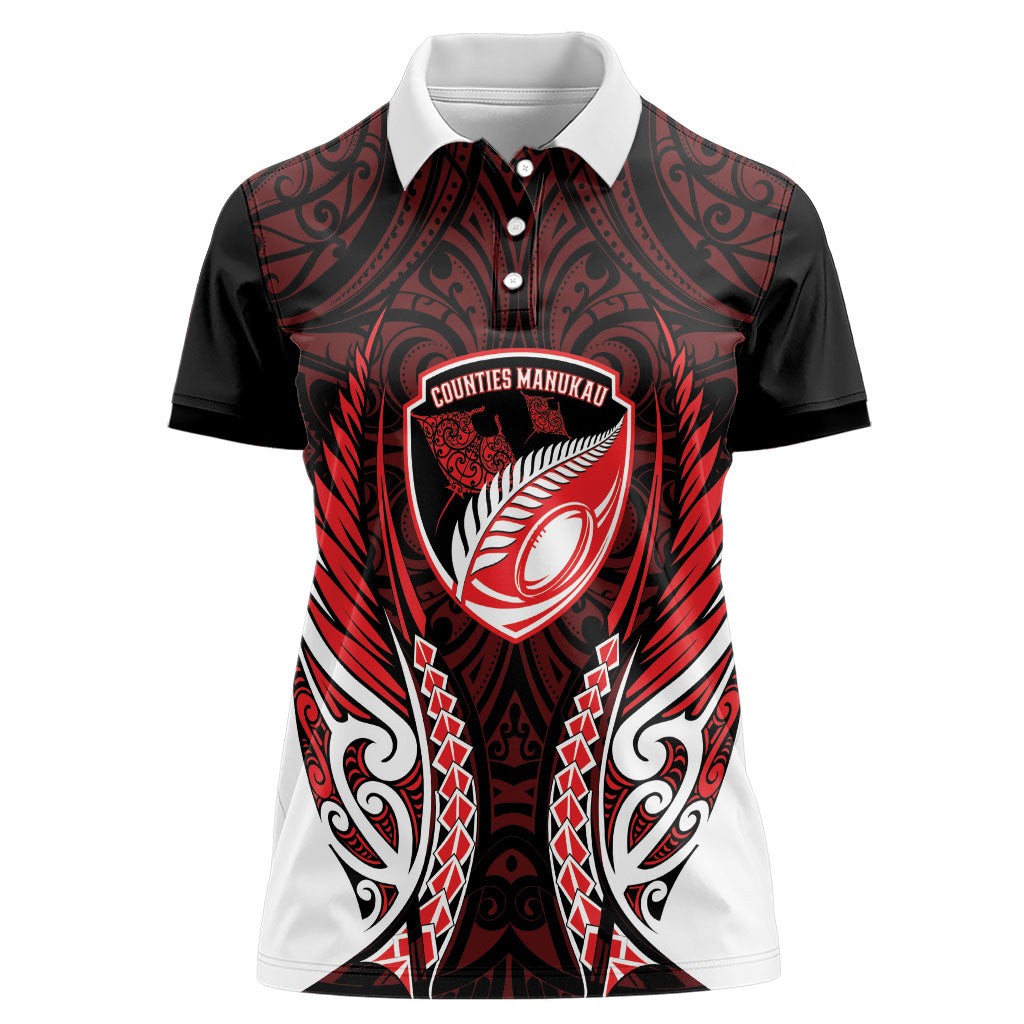 Counties Manukau 2026 Rugby Custom Women Polo Shirt NZ Maori Silver Fern LT14 Female Red - Polynesian Pride