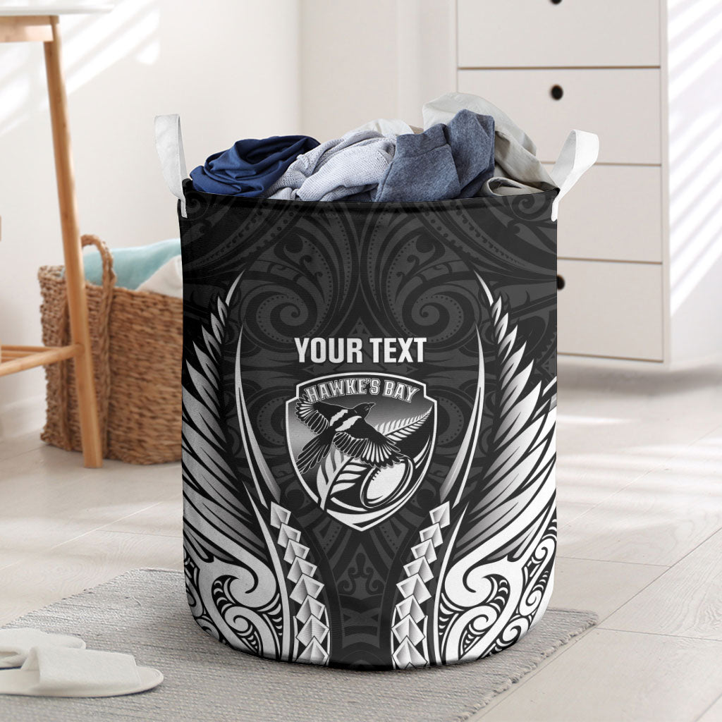 Hawke's Bay 2026 Rugby Custom Laundry Basket NZ Maori Silver Fern LT14 Black - Polynesian Pride