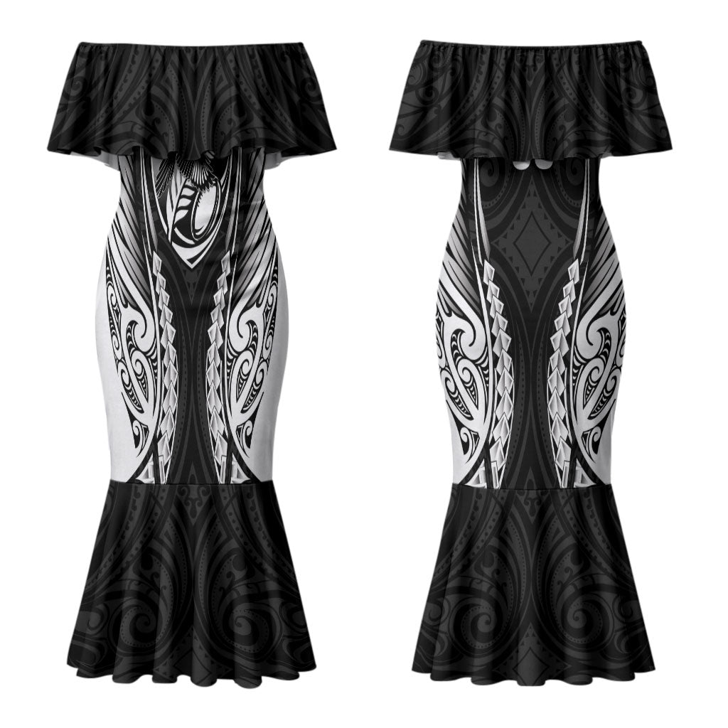 Hawke's Bay 2026 Rugby Custom Couples Matching Mermaid Dress and Hawaiian Shirt NZ Maori Silver Fern LT14 - Polynesian Pride