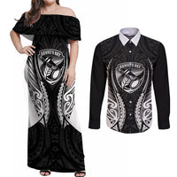 Hawke's Bay 2026 Rugby Custom Couples Matching Off Shoulder Maxi Dress and Long Sleeve Button Shirt NZ Maori Silver Fern