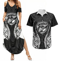 Hawke's Bay 2026 Rugby Custom Couples Matching Summer Maxi Dress and Hawaiian Shirt NZ Maori Silver Fern LT14 Black - Polynesian Pride