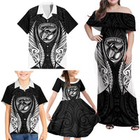 Hawke's Bay 2026 Rugby Custom Family Matching Off Shoulder Maxi Dress and Hawaiian Shirt NZ Maori Silver Fern