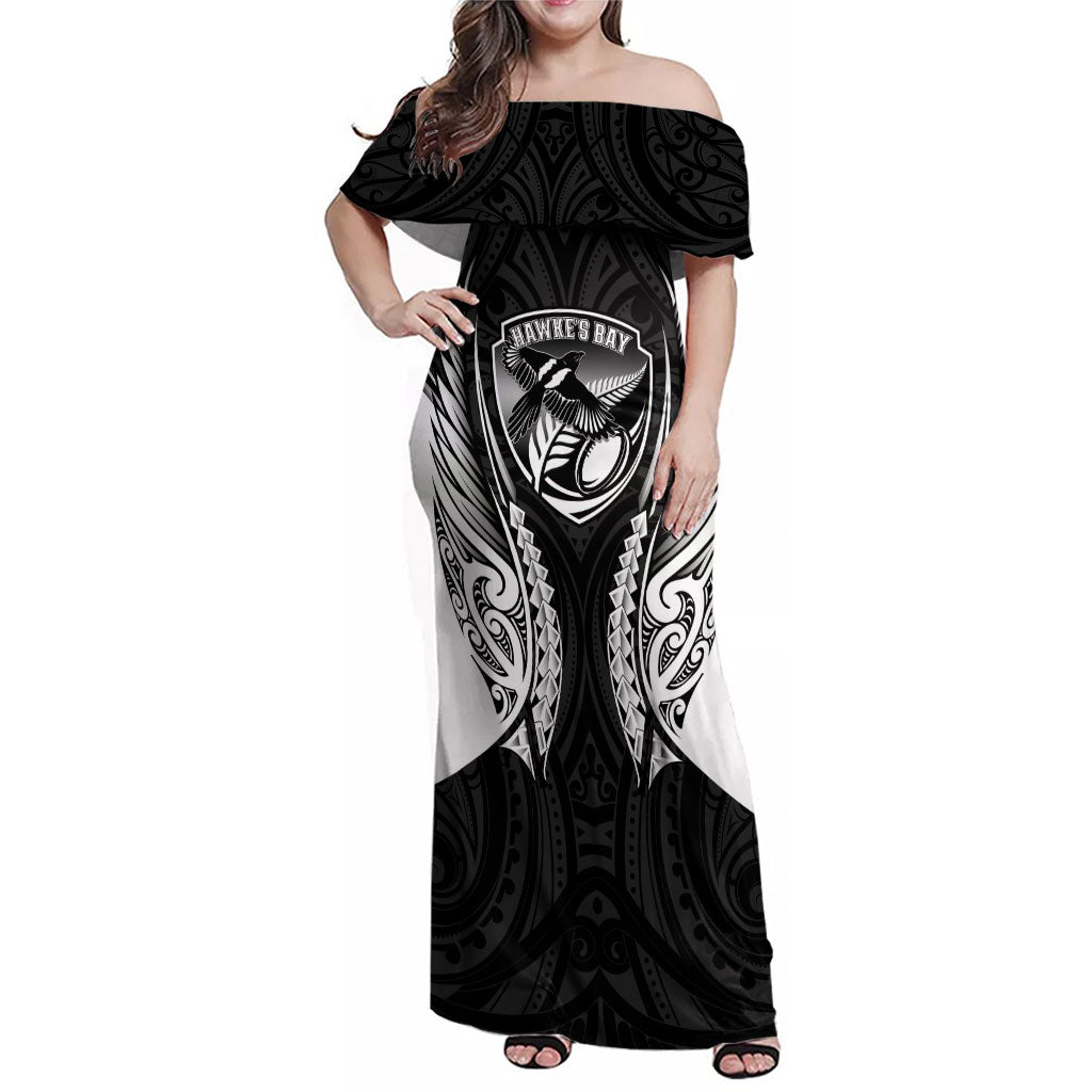 Hawke's Bay 2026 Rugby Custom Family Matching Off Shoulder Maxi Dress and Hawaiian Shirt NZ Maori Silver Fern