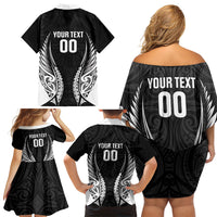 Hawke's Bay 2026 Rugby Custom Family Matching Off Shoulder Short Dress and Hawaiian Shirt NZ Maori Silver Fern