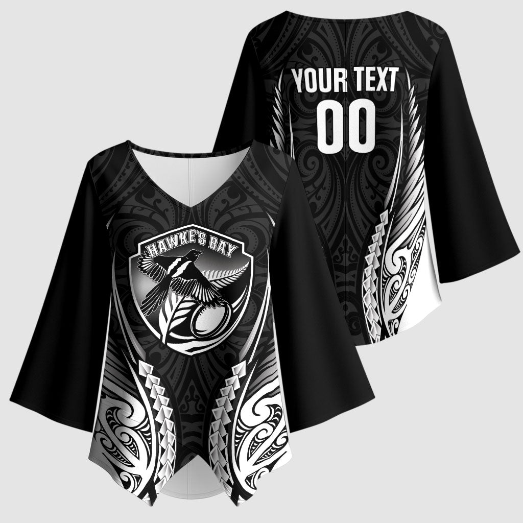 Hawke's Bay 2026 Rugby Custom Kimono Sleeve Blouse NZ Maori Silver Fern LT14 - Polynesian Pride