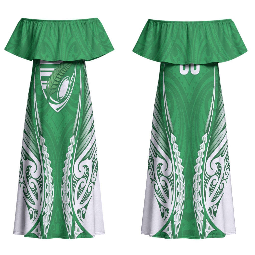 Manawatu 2026 Rugby Custom Couples Matching Off Shoulder Maxi Dress and Long Sleeve Button Shirt NZ Maori Silver Fern LT14 - Polynesian Pride