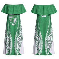 Manawatu 2026 Rugby Custom Couples Matching Off Shoulder Maxi Dress and Long Sleeve Button Shirt NZ Maori Silver Fern LT14 - Polynesian Pride