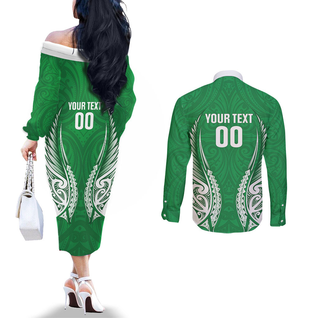 Manawatu 2026 Rugby Custom Couples Matching Off The Shoulder Long Sleeve Dress and Long Sleeve Button Shirt NZ Maori Silver Fern