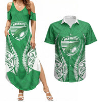 Manawatu 2026 Rugby Custom Couples Matching Summer Maxi Dress and Hawaiian Shirt NZ Maori Silver Fern LT14 Green - Polynesian Pride
