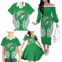 Manawatu 2026 Rugby Custom Family Matching Off The Shoulder Long Sleeve Dress and Hawaiian Shirt NZ Maori Silver Fern