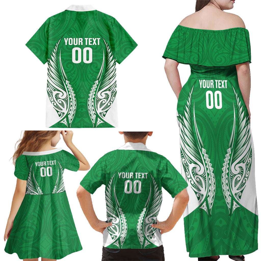 Manawatu 2026 Rugby Custom Family Matching Off Shoulder Maxi Dress and Hawaiian Shirt NZ Maori Silver Fern