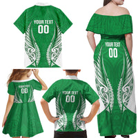 Manawatu 2026 Rugby Custom Family Matching Off Shoulder Maxi Dress and Hawaiian Shirt NZ Maori Silver Fern