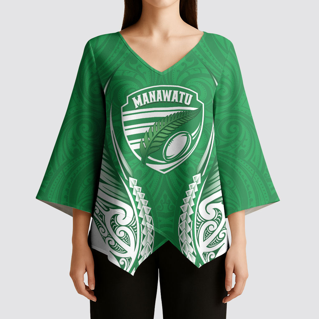 Manawatu 2026 Rugby Custom Kimono Sleeve Blouse NZ Maori Silver Fern