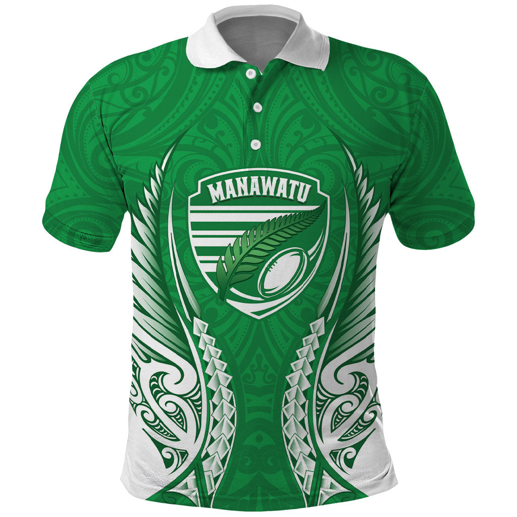 Manawatu 2026 Rugby Custom Polo Shirt NZ Maori Silver Fern LT14 Green - Polynesian Pride