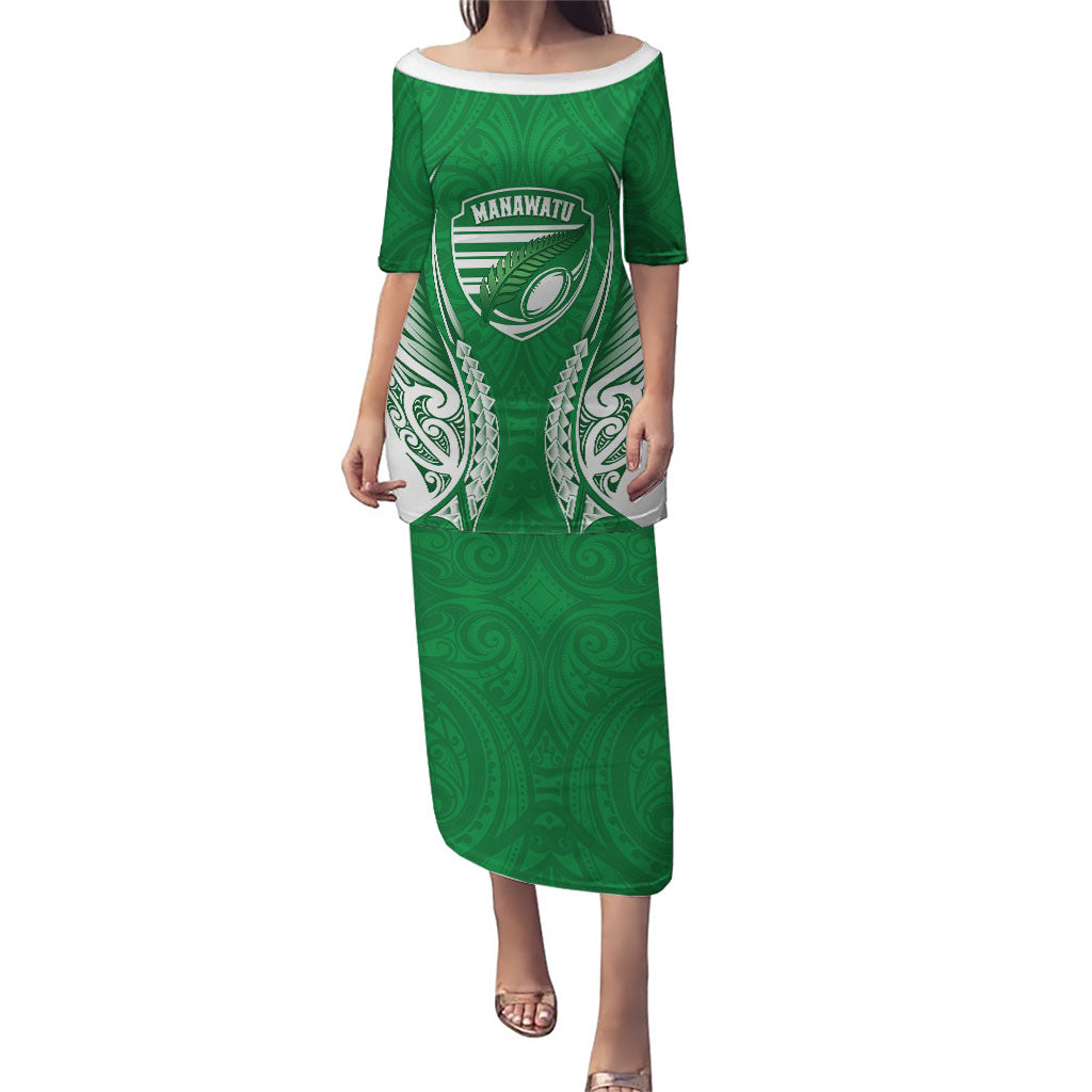 Manawatu 2026 Rugby Custom Puletasi NZ Maori Silver Fern LT14 Long Dress Green - Polynesian Pride