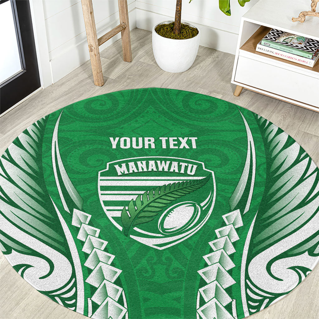 Manawatu 2026 Rugby Custom Round Carpet NZ Maori Silver Fern LT14 Green - Polynesian Pride