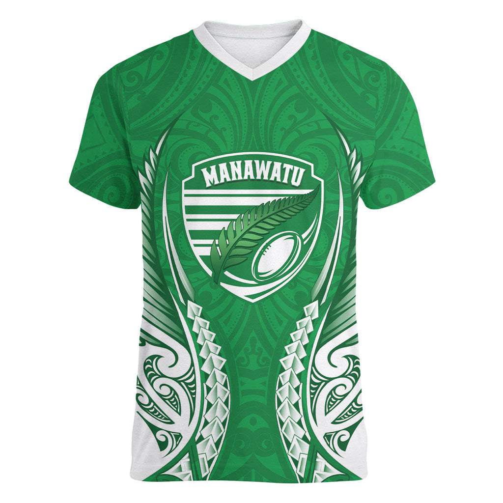 Manawatu 2026 Rugby Custom Women V-Neck T-Shirt NZ Maori Silver Fern