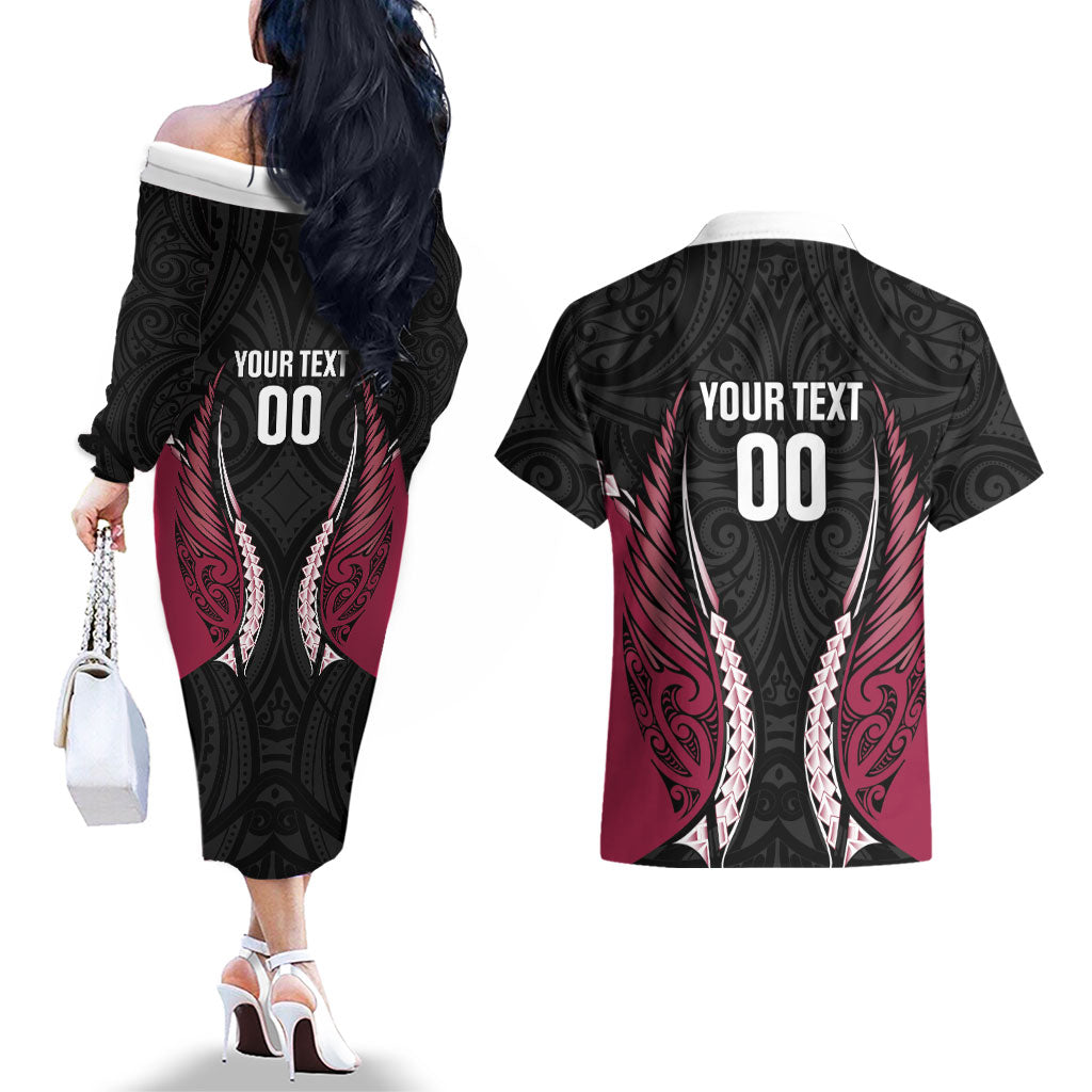 North Harbour 2026 Rugby Custom Couples Matching Off The Shoulder Long Sleeve Dress and Hawaiian Shirt NZ Maori Silver Fern