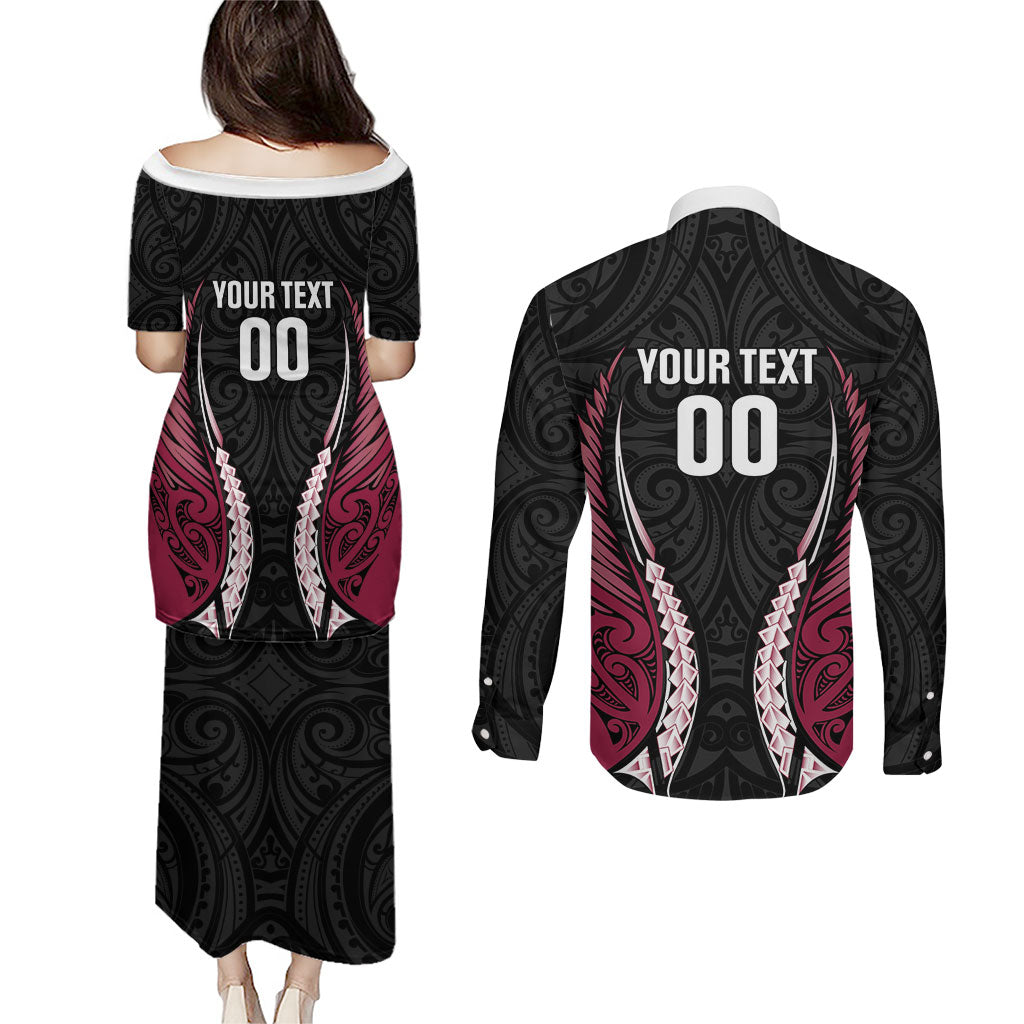 North Harbour 2026 Rugby Custom Couples Matching Puletasi and Long Sleeve Button Shirt NZ Maori Silver Fern