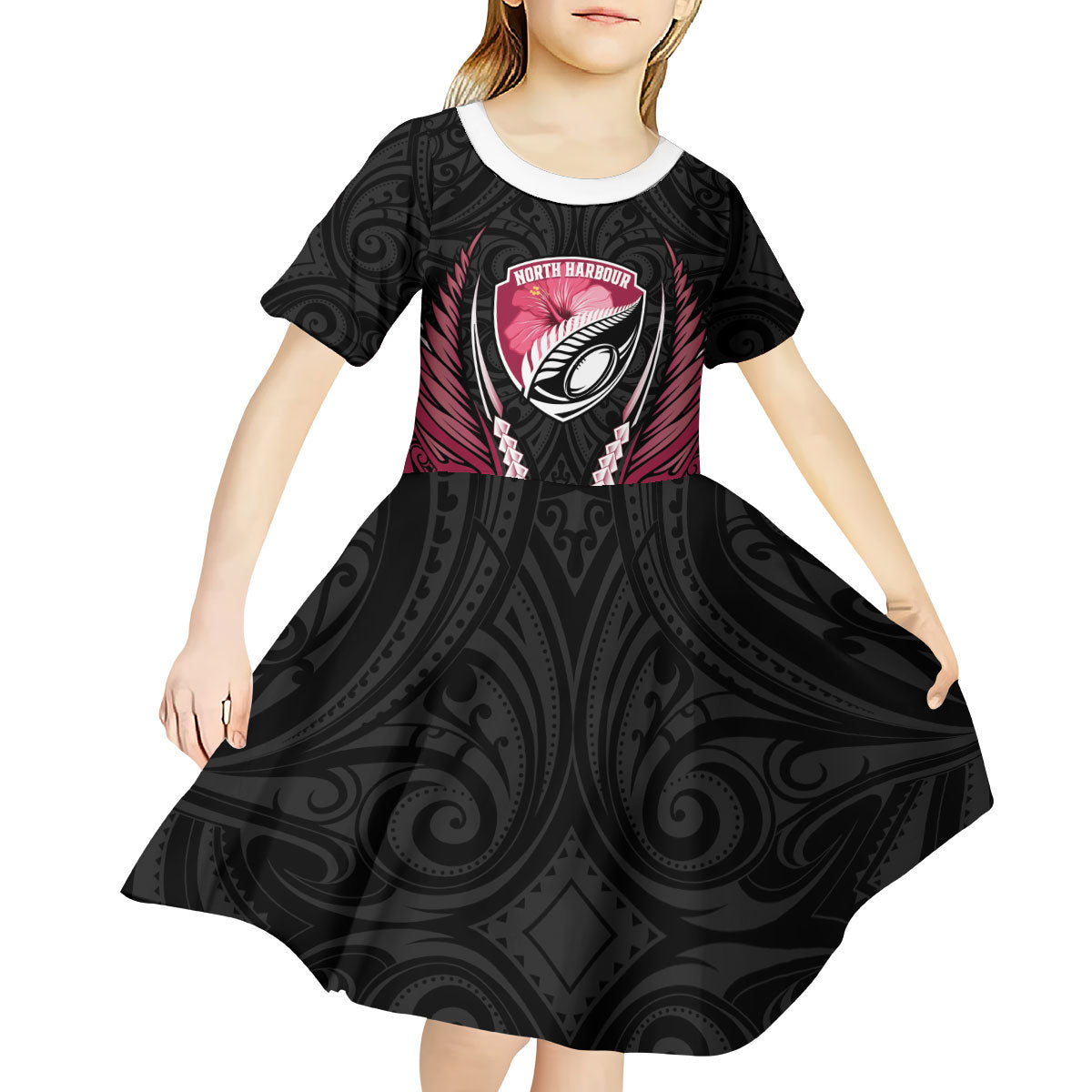 North Harbour 2026 Rugby Custom Kid Short Sleeve Dress NZ Maori Silver Fern LT14 - Polynesian Pride