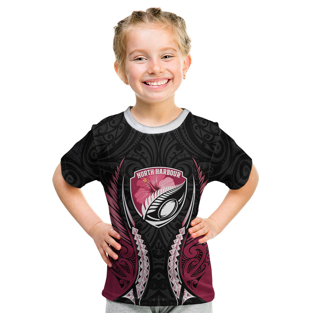 North Harbour 2026 Rugby Custom Kid T Shirt NZ Maori Silver Fern LT14 Maroon - Polynesian Pride